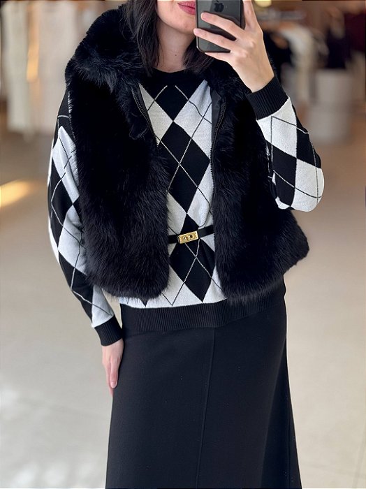 Blusa Tricot Feminina Xadrez Escocês Confortável