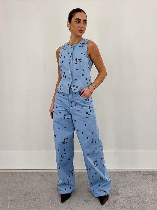 Calça Jeans Balloon Poá Feminina