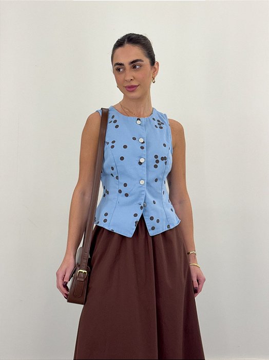 Blusa Jeans Acinturada Poá Orgânico Feminina