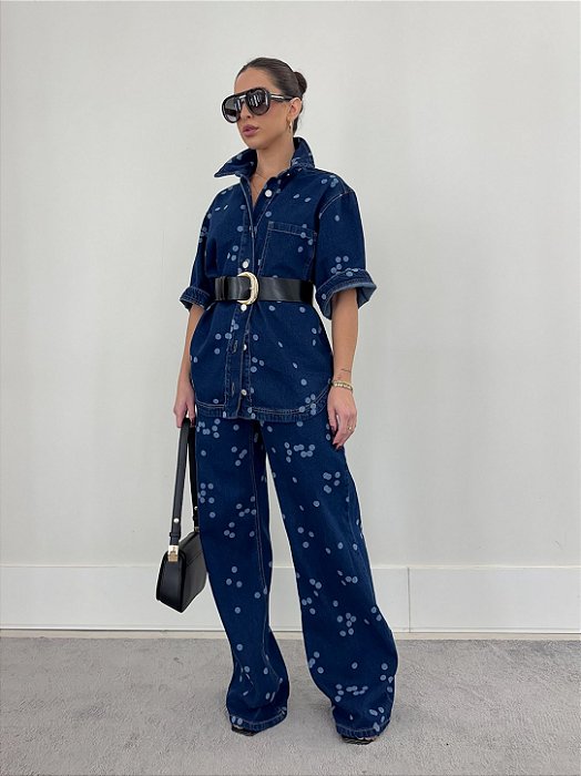 Calça Jeans Wide Leg Poá Orgânico Feminina