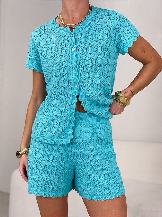 Conjunto Feminino Camisa e Shorts Tricot Monalisa
