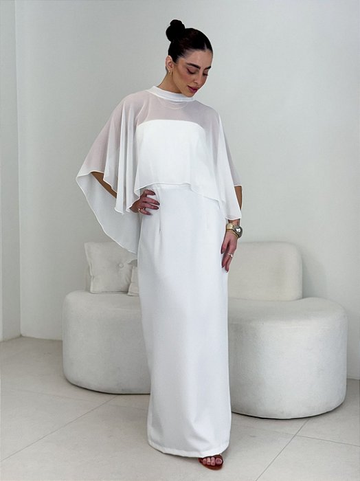 Vestido Longo Alfaiataria com Capa Feminino