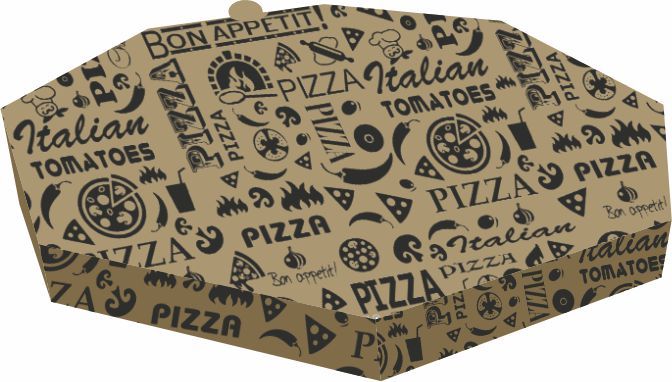 Caixa para Pizza Oitavada Flexografia 35cm X 4cm de altura - Kit 25 Unidades