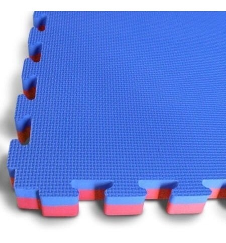 Kit 8 Tatames Tapetes EVA 50x50x2cm Dupla Face Azul Royal com Vermelho