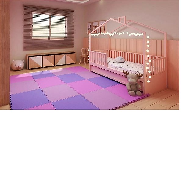 Kit 12 Tatames Tapetes EVA 50x50x1cm 10mm Infantil Bebê Tons de Rosa