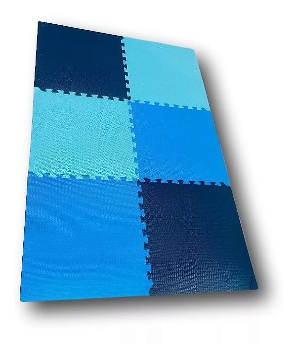 Kit 12 Tatames Tapetes EVA 50x50x1cm 10mm Infantil Bebê Tons de Azul