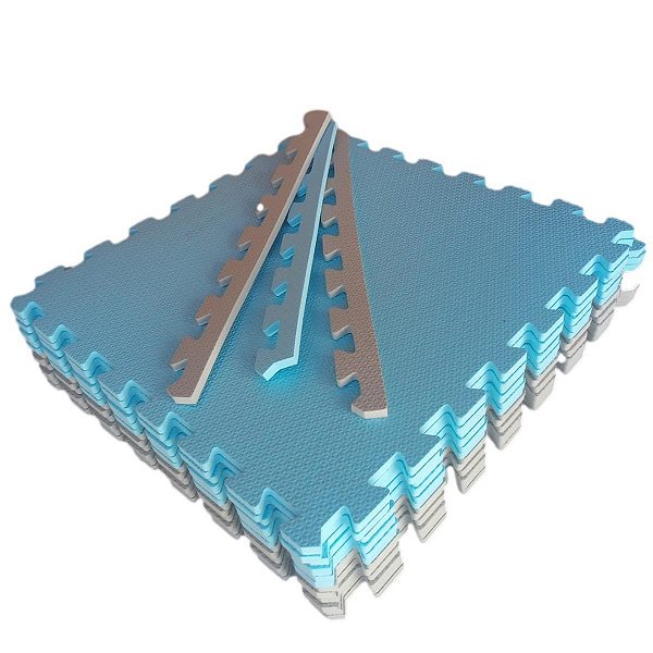 Kit 6 Tatames Tapetes EVA 50x50x1cm 10mm Infantil Azul Claro e Cinza Claro