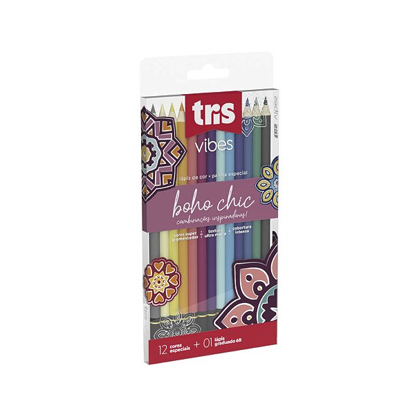 Lápis De Cor Vibes Tons Boho Chic 12 Cores e 1 Lapis 6B - Tris