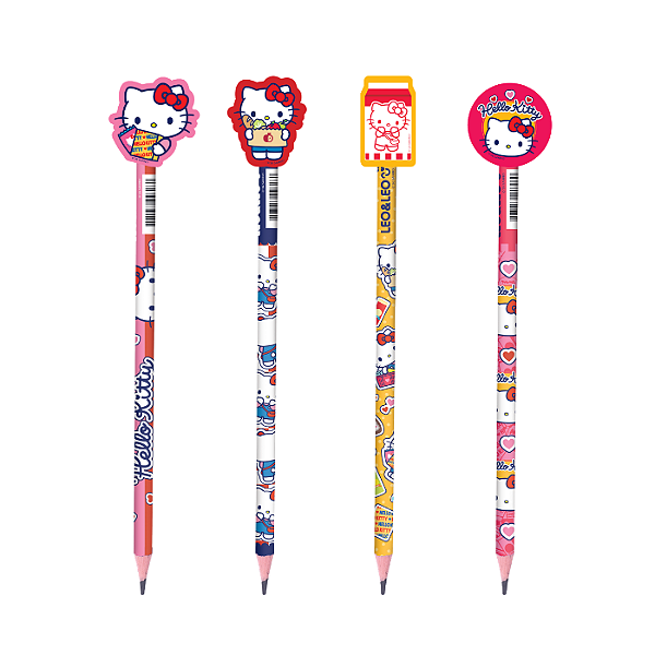 Lápis Hello Kitty Preto com Borracha Decorada no Topo - Leo&Leo