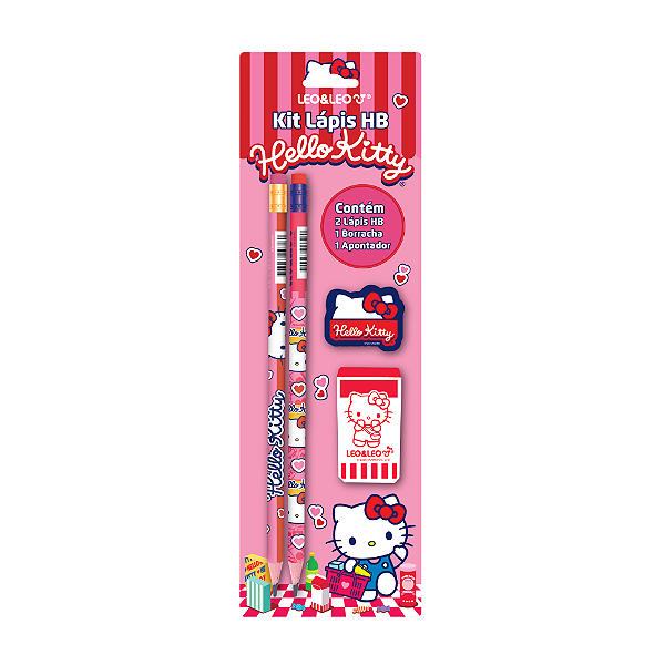 Kit Lápis HB Hello Kitty Blister c/ 2 Lápis/Apontador/Borracha - Leo&Leo