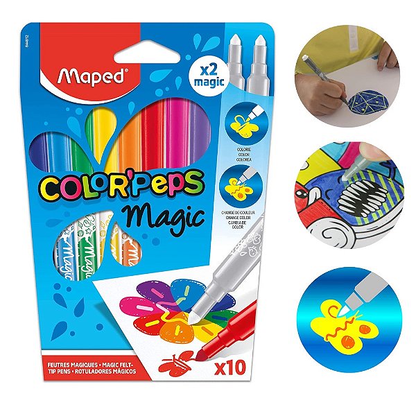 Caneta hidrográfica Color'Peps Magic com 8 cores e 2 Reveladoras - Maped