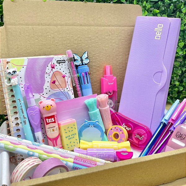 Box Papelaria Fofa Kawaii 30 Itens Criativos