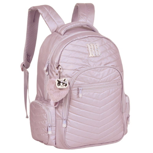 Mochila com Chaveiro Duplo Matelassê Crinkle Metalizada Rosa - Rebecca Bonbon