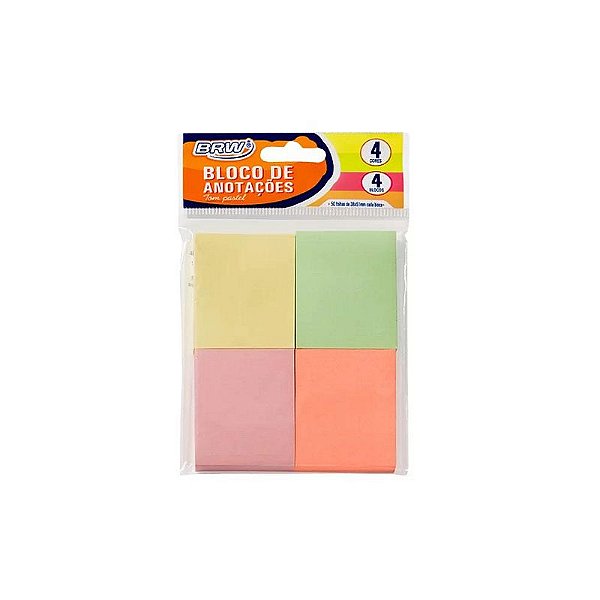 Bloco de Notas Adesivas Pastel 4 Blocos 38x51mm 50 Folhas - BRW