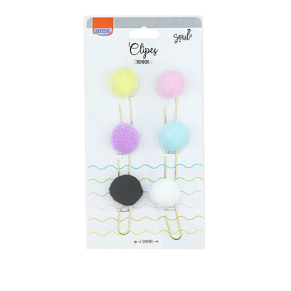 Clips para Papel Pompom Colorido kit c/6 - BRW