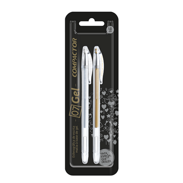 Kit Caneta Esferográfica Gel 07 Dourado e Prata - Compactor