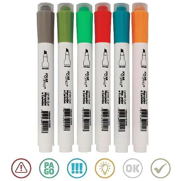 Caneta Dual Marca Texto e Carimbo c/ 6 Und - Jocar Office