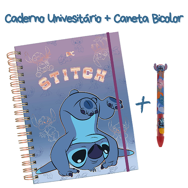 Caderno Smart Universitário Stitch 80 Folhas DAC + Caneta Bicolor Molin