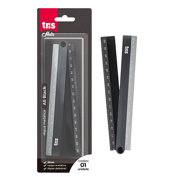 Régua Metálica Holic All Black 30cm Dobrável - Tris
