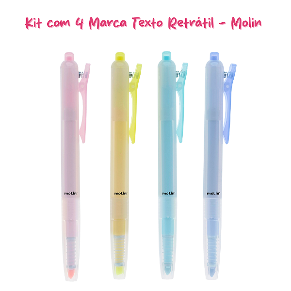 Kit com 4 Marca Texto Retrátil - Molin