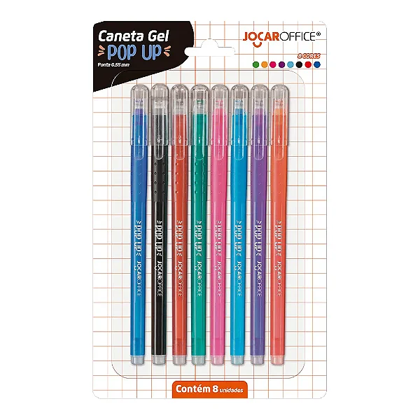 Caneta Gel Pop-Up 0.55 Colorida c/ 8 unid. - Jocar Office