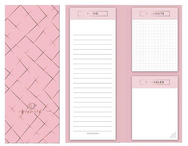 Bloco de Notas Rosa Rose com 3 Blocos - Animativa