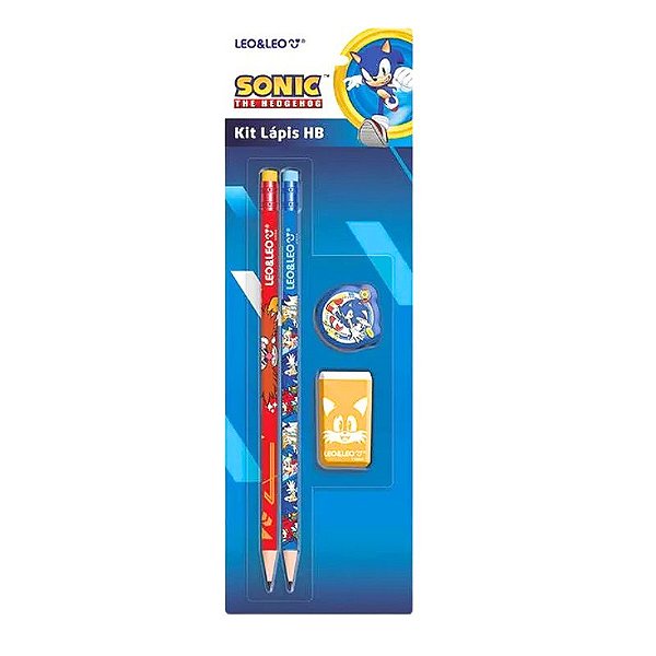 Kit Lápis HB Sonic Blister c/ 2 Lápis/Apontador/Borracha - Leo&Leo