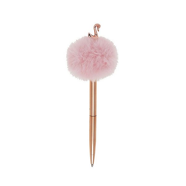 Caneta Metálica Cisne Pompom Rosa 1.0mm (Escrita Preta) - Molin