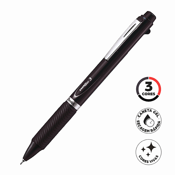 Caneta Gel Energel 3 Multicor (Azul, Preta e Vermelha) 0.5mm - Pentel