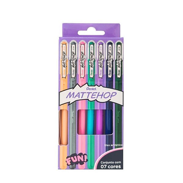 Caneta Gel Mattehop Fun Estojo c/ 7 Cores - Pentel