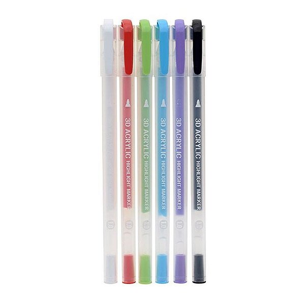 Caneta Marcador Acrílico 3D 1.0mm c/6 Cores (Branco, Vermelho, Verde, Lilás, Azul e Preto) - Molin
