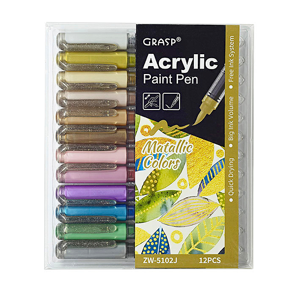 Caneta Brush Acrylic Cores Metálica c/ 12 Unidades - Molin