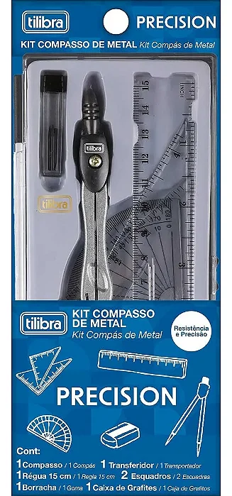 Kit Compasso Metálico Precision Tilibra 7 Peças