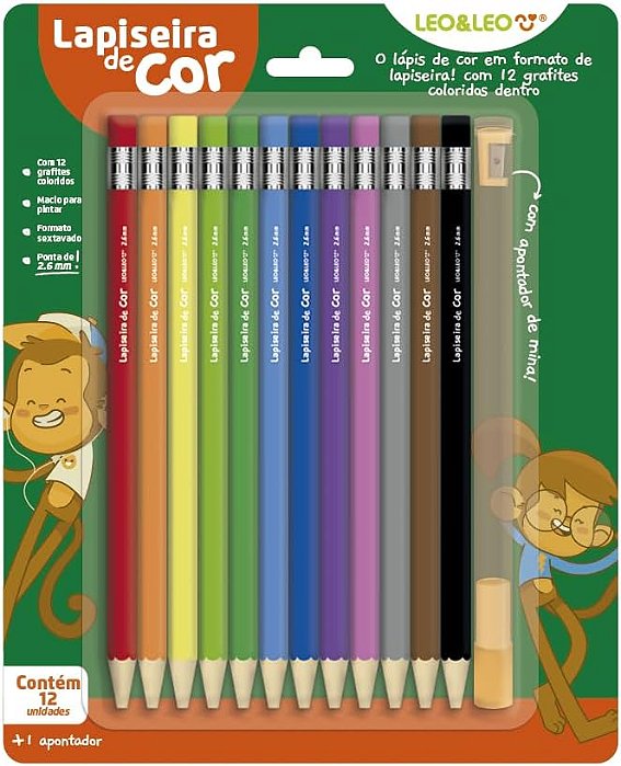 Lapiseira com Grafite 2.6 12 Cores + Apontador - Leo&Leo