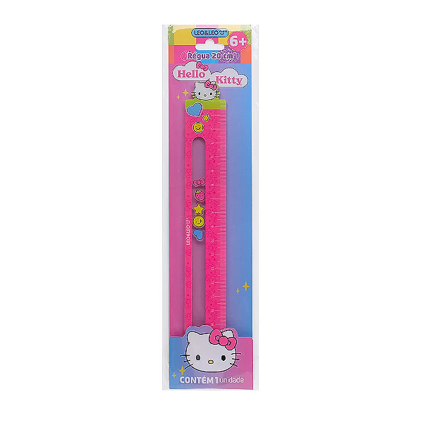 Régua 20cm Hello Kitty Dupla Face com Apliques Deslizantes – Leo&Leo