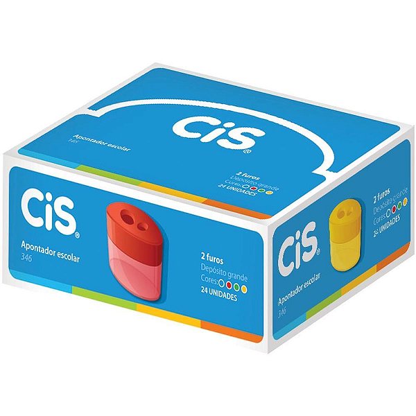Apontador com deposito 2 furos cis-346 plastico cores sort. - sertic (cx.c/12)