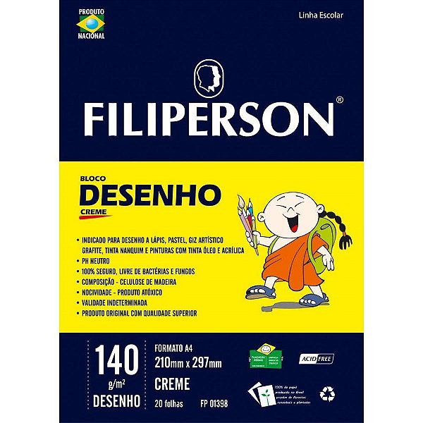Bloco tecnico sem margem desenho a-4 140g.20fls.creme - filiperson (pct.c/05)