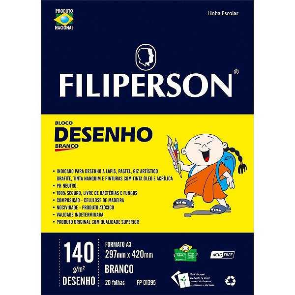 Bloco tecnico sem margem desenho a-3 140g.20fls.branco - filiperson (pct.c/05)