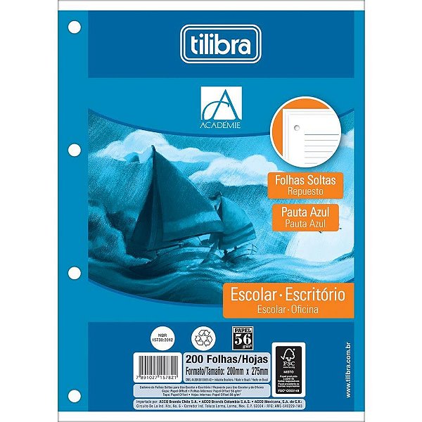 Bloco para fichario universit. academie branco 200f 203x280mm - tilibra (cx.c/12)