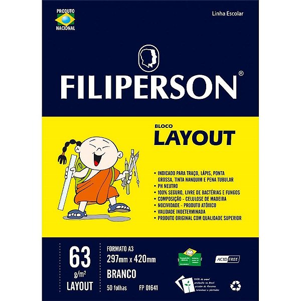 Bloco tecnico sem margem lay-out a-3 63g.50fls.branco - filiperson (pct.c/05)