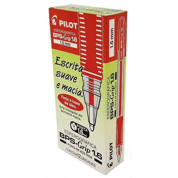 Caneta esferografica bps-grip 1.6mm vermelha - pilot (cx.c/12)