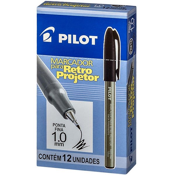Caneta retroprojetor 1.0mm marcador preto - pilot (cx.c/12)