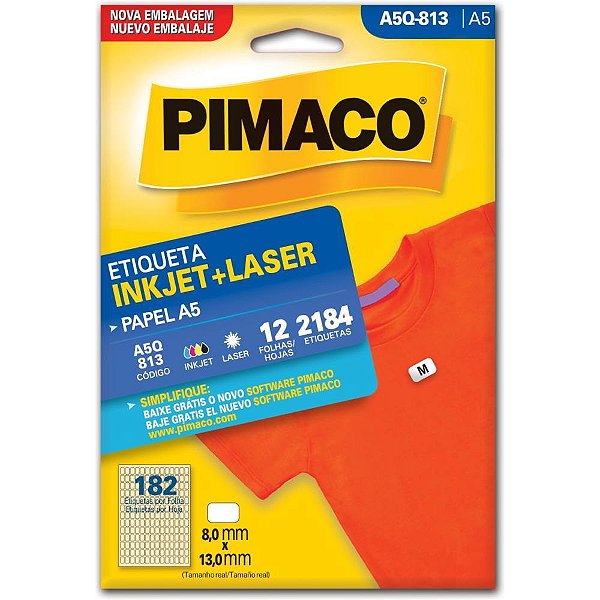 Etiqueta a5 a5q-813 12 fls 8,0 x 13,0 mm - pimaco (ct.c/2184)