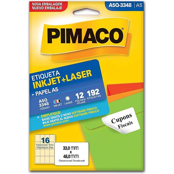 Etiqueta a5 a5q-3348 12 fls 33,0 x 48,0 mm - pimaco (ct.c/192)