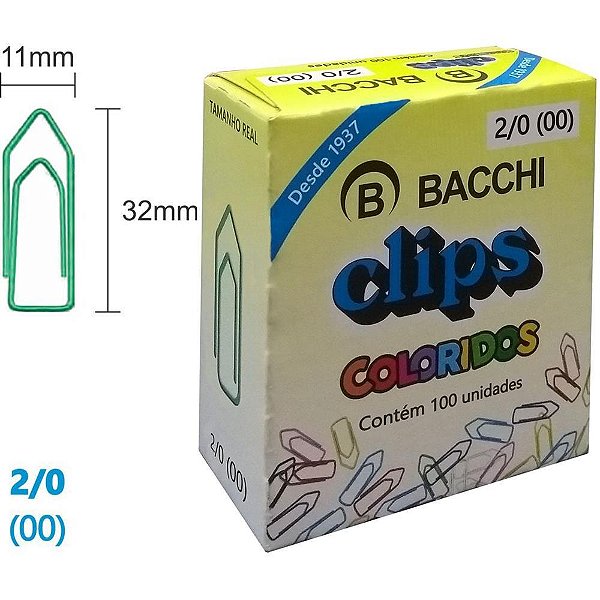 Clipe colorido ref.2/0 c/100 unidades - bacchi (pct.c/10)