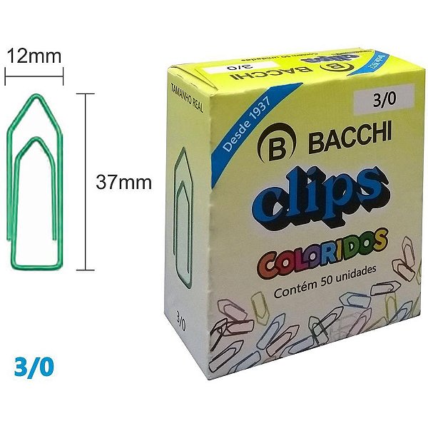 Clipe colorido ref.3/0 c/ 50 unidades - bacchi (pct.c/10)