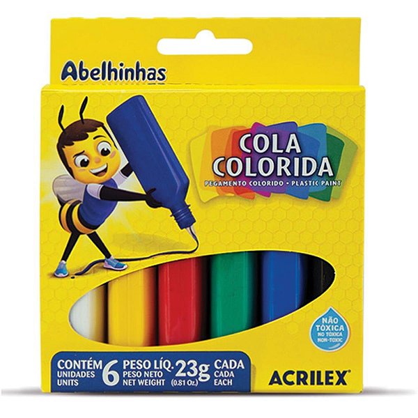 Cola colorida estojo c/06 cores 23g (s) - acrilex (duzia)