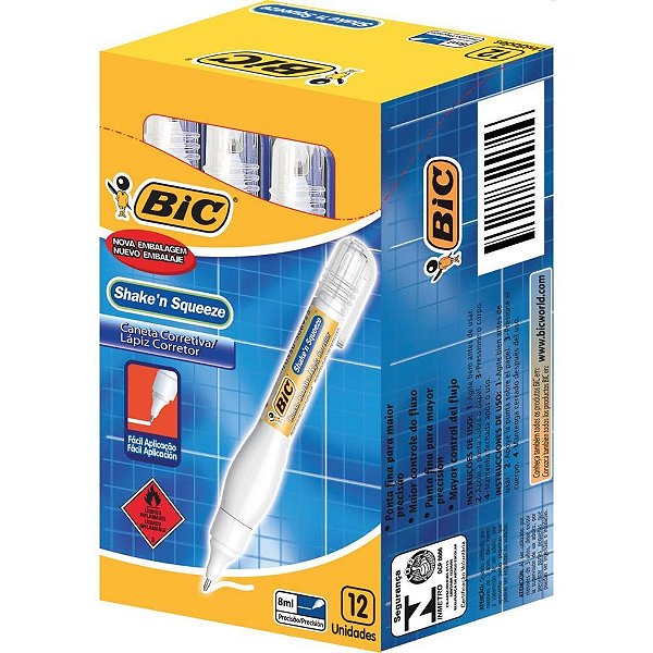 Caneta corretiva shake n squeeze 8ml metal - bic (cx.c/12)