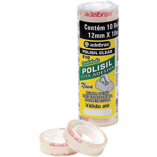 Fita adesiva polisil 12mmx10m.transparente - adelbras (pct.c/10)