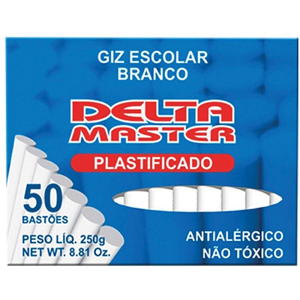 Giz escolar plastificado branco 30cxsx50un. - delta (caixa)